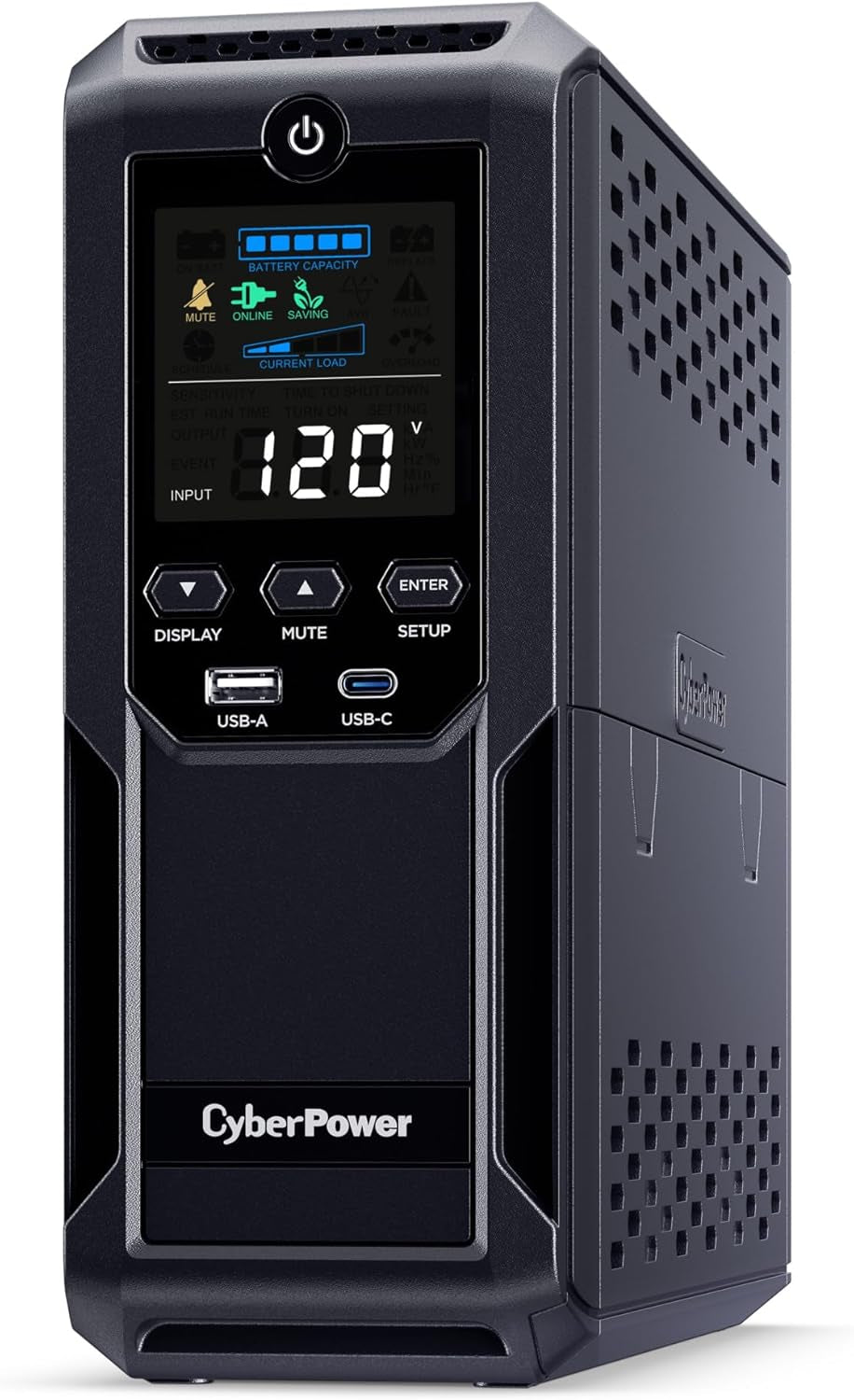 CP1500AVRLCD3 Intelligent LCD UPS System, 1500VA/900W, 12 Outlets, 2 USB Ports, AVR, Mini Tower, Black
