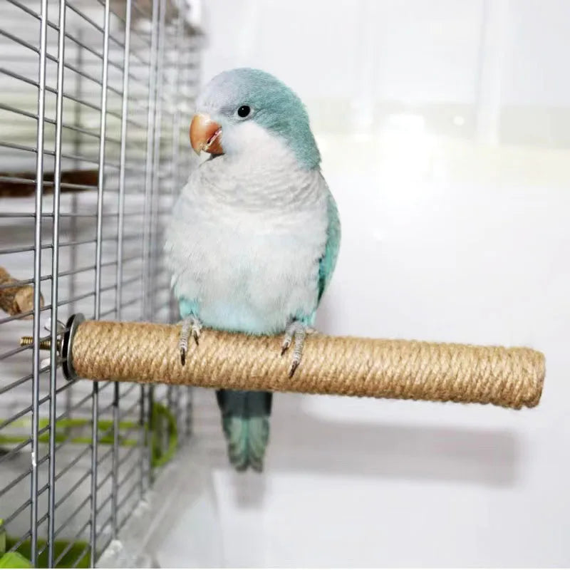Wooden Parrot Perch Stand with Hanging Toys and Paw Grinding Features for Bird Cages