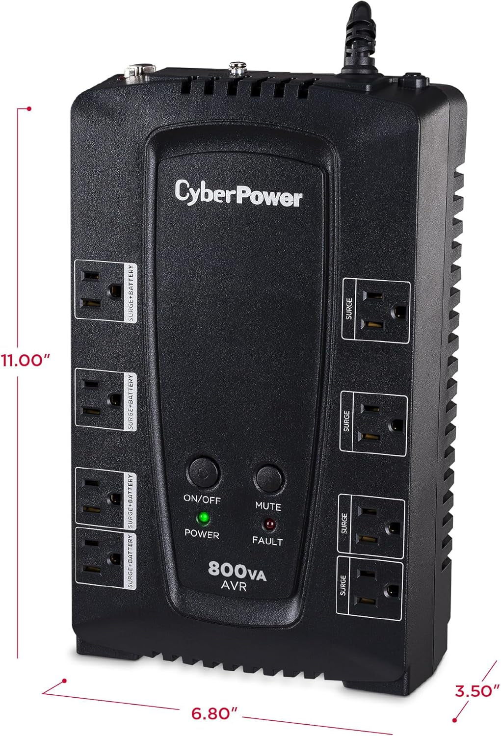 CP800AVR AVR UPS Battery Backup and Surge Protector, 800VA/450W, 8 Outlets, Compact, UL Certified