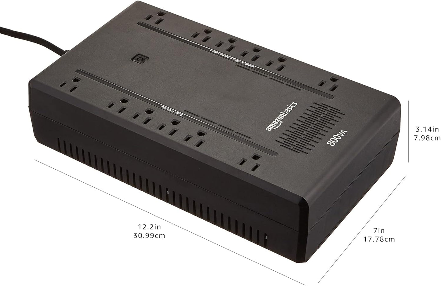 UPS Battery Backup & Surge Protector 800VA/450W, 12 Outlets, Standby Uninterruptible Power Supply, for Power Outage Protection, Compact, Black