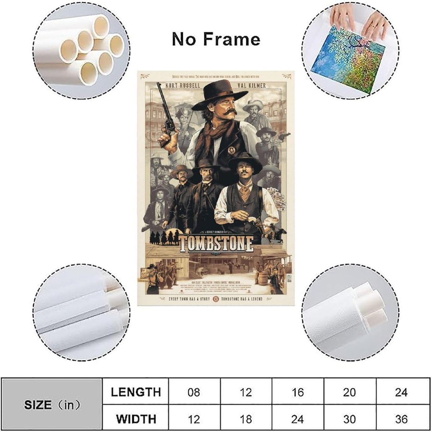 Tombstone Movie Poster Poster Frame Hanger Scroll Posters Canvas Decorative Hanging Painting Wall Art Decor Room 24X36Inch(60X90Cm)