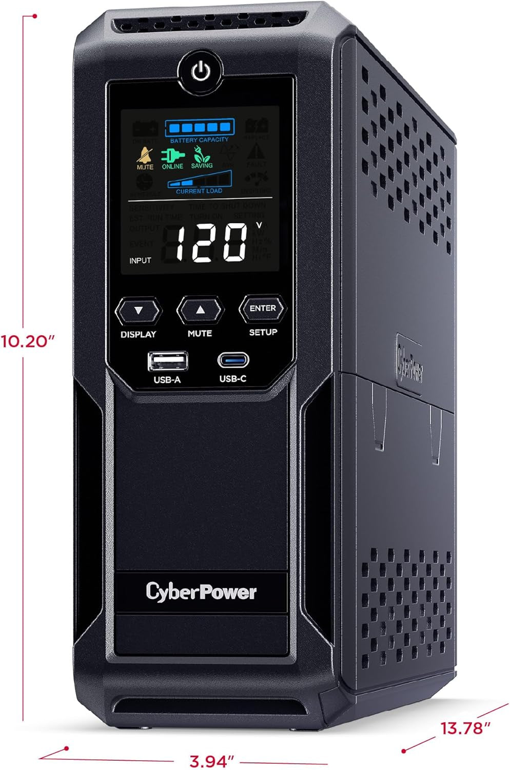 CP1500AVRLCD3 Intelligent LCD UPS System, 1500VA/900W, 12 Outlets, 2 USB Ports, AVR, Mini Tower, Black