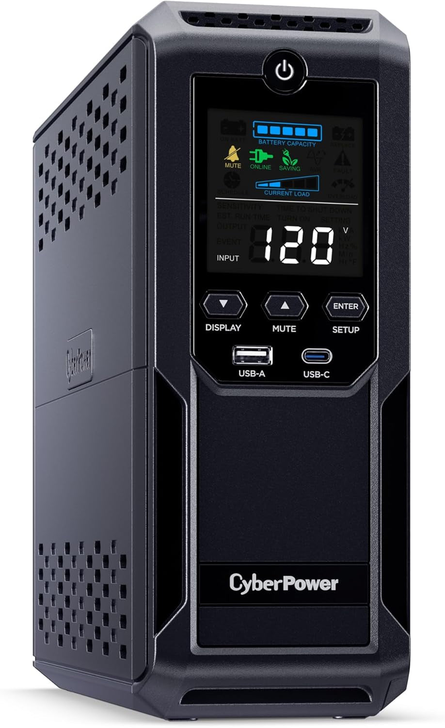 CP1500AVRLCD3 Intelligent LCD UPS System, 1500VA/900W, 12 Outlets, 2 USB Ports, AVR, Mini Tower, Black