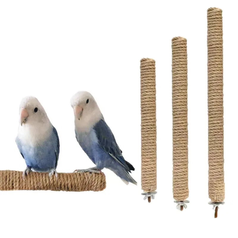 Wooden Parrot Perch Stand with Hanging Toys and Paw Grinding Features for Bird Cages