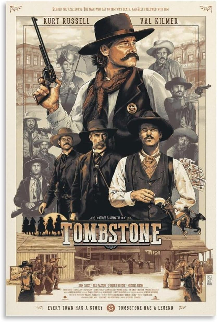 Tombstone Movie Poster Poster Frame Hanger Scroll Posters Canvas Decorative Hanging Painting Wall Art Decor Room 24X36Inch(60X90Cm)