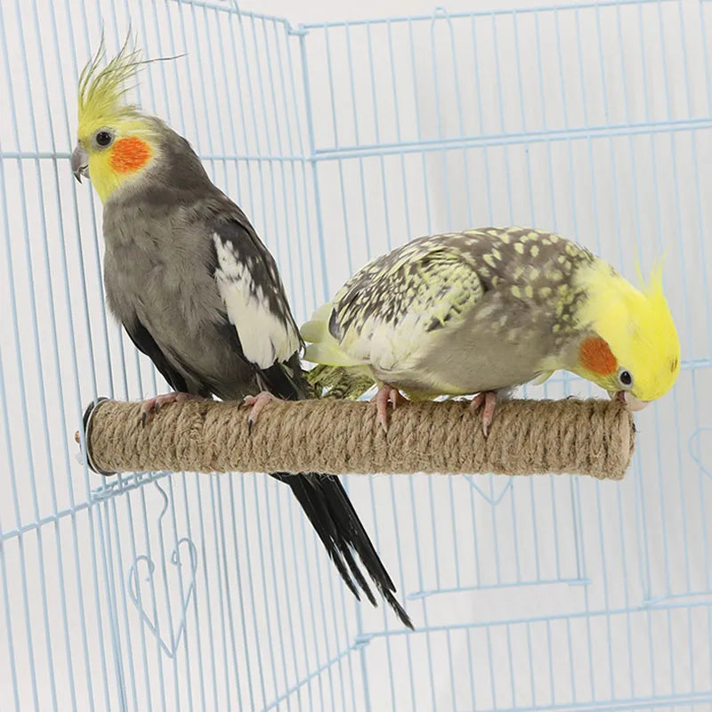Wooden Parrot Perch Stand with Hanging Toys and Paw Grinding Features for Bird Cages