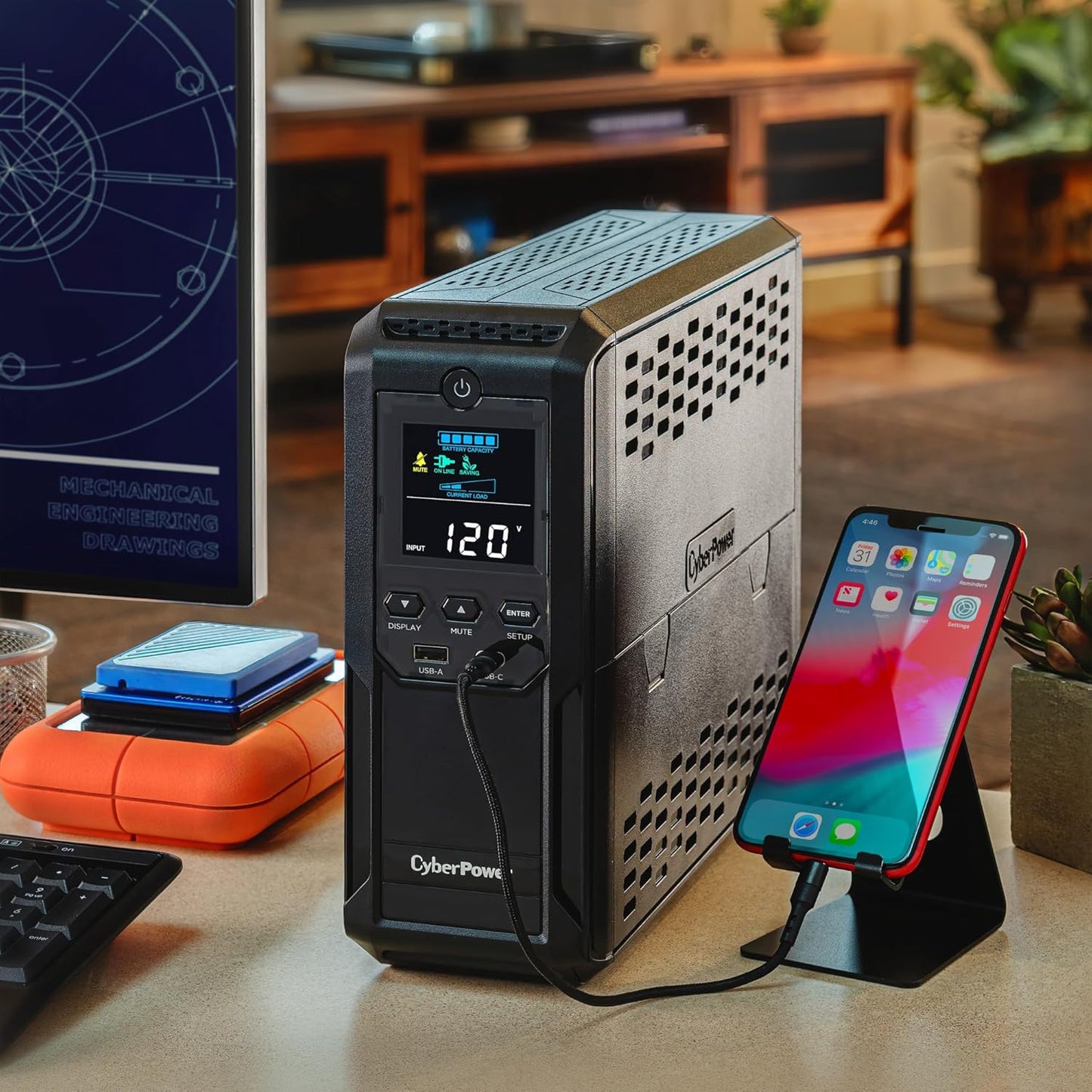 CP1500AVRLCD3 Intelligent LCD UPS System, 1500VA/900W, 12 Outlets, 2 USB Ports, AVR, Mini Tower, Black