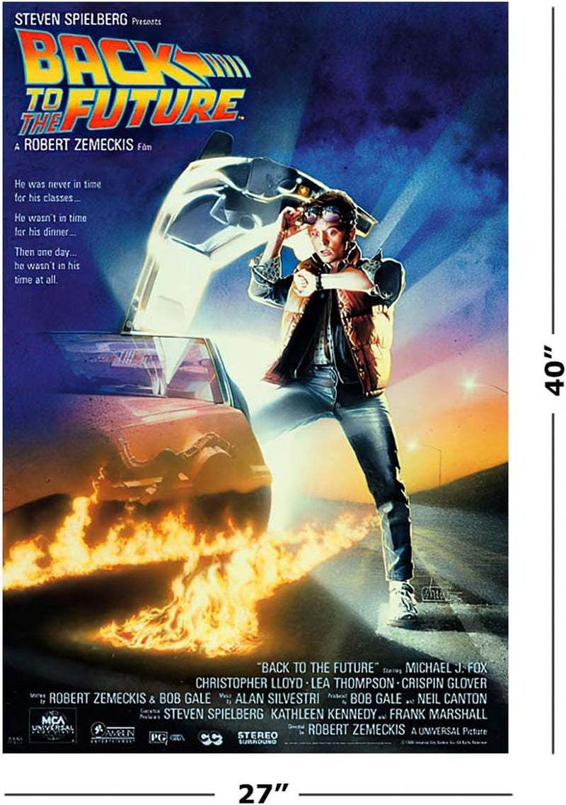 Back to the Future - Movie Poster (Regular Style - Michael J. Fox Looking at Watch & Delorean) (Size: 27" X 40") (Clear Poster Hanger)