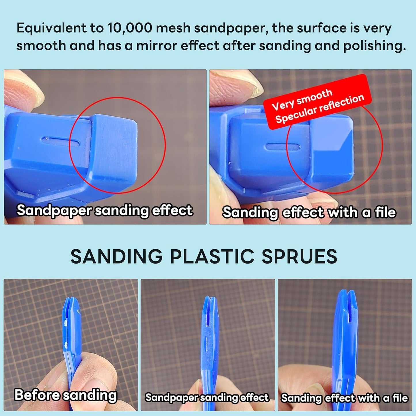 Hobby Model Polishing Tools 4 PCS, Ultimate Precision Files #10000 Grit Glass Mirror Grinding Tools for Plastic Gundam Models, Wood, Resin-Base Parts.