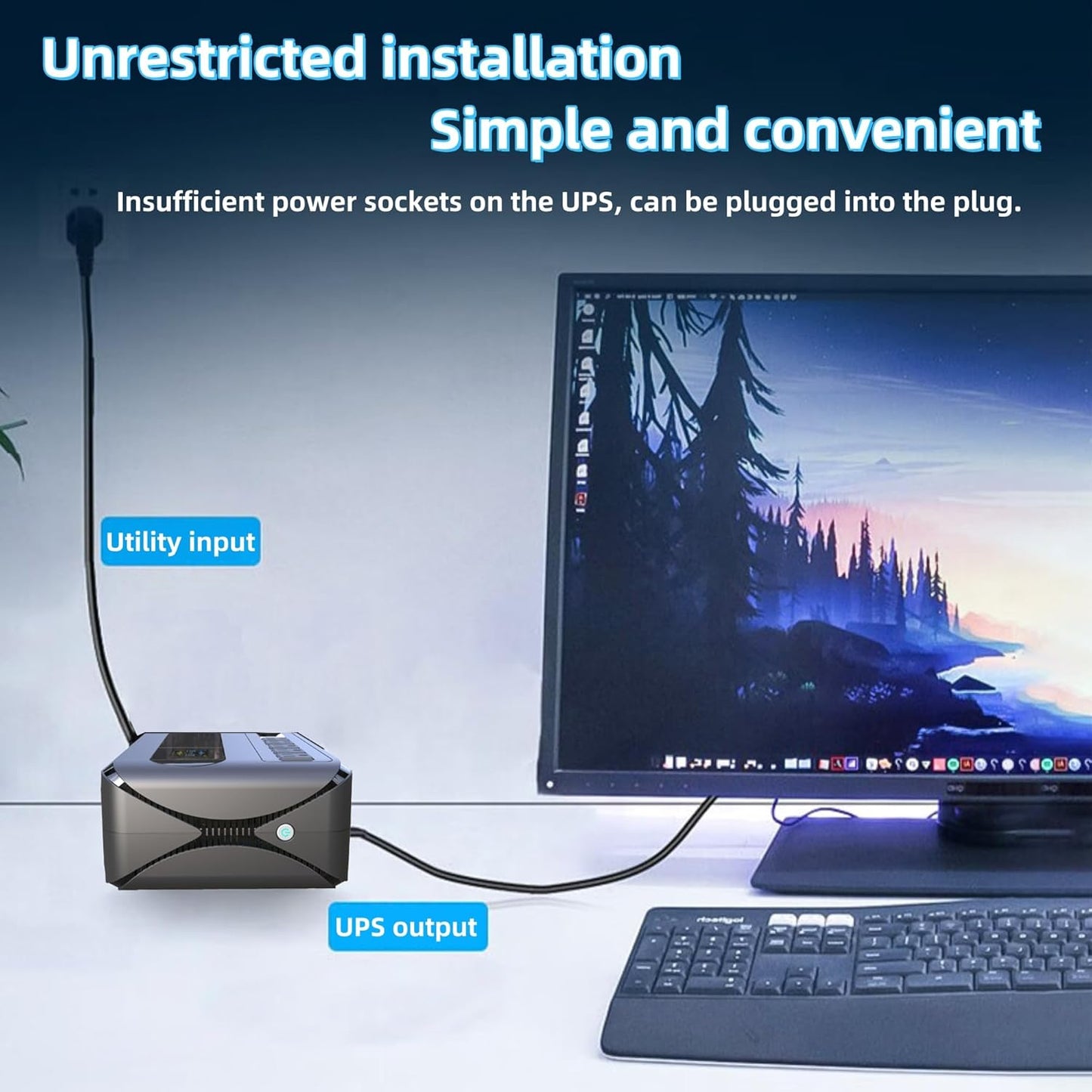 UPS 360W Uninterruptible Power Supply Offline Back UPS Battery Backup Intelligent LCD Battery Backup and Surge Protector Battery Backup for Computer 600VA/360W GF600