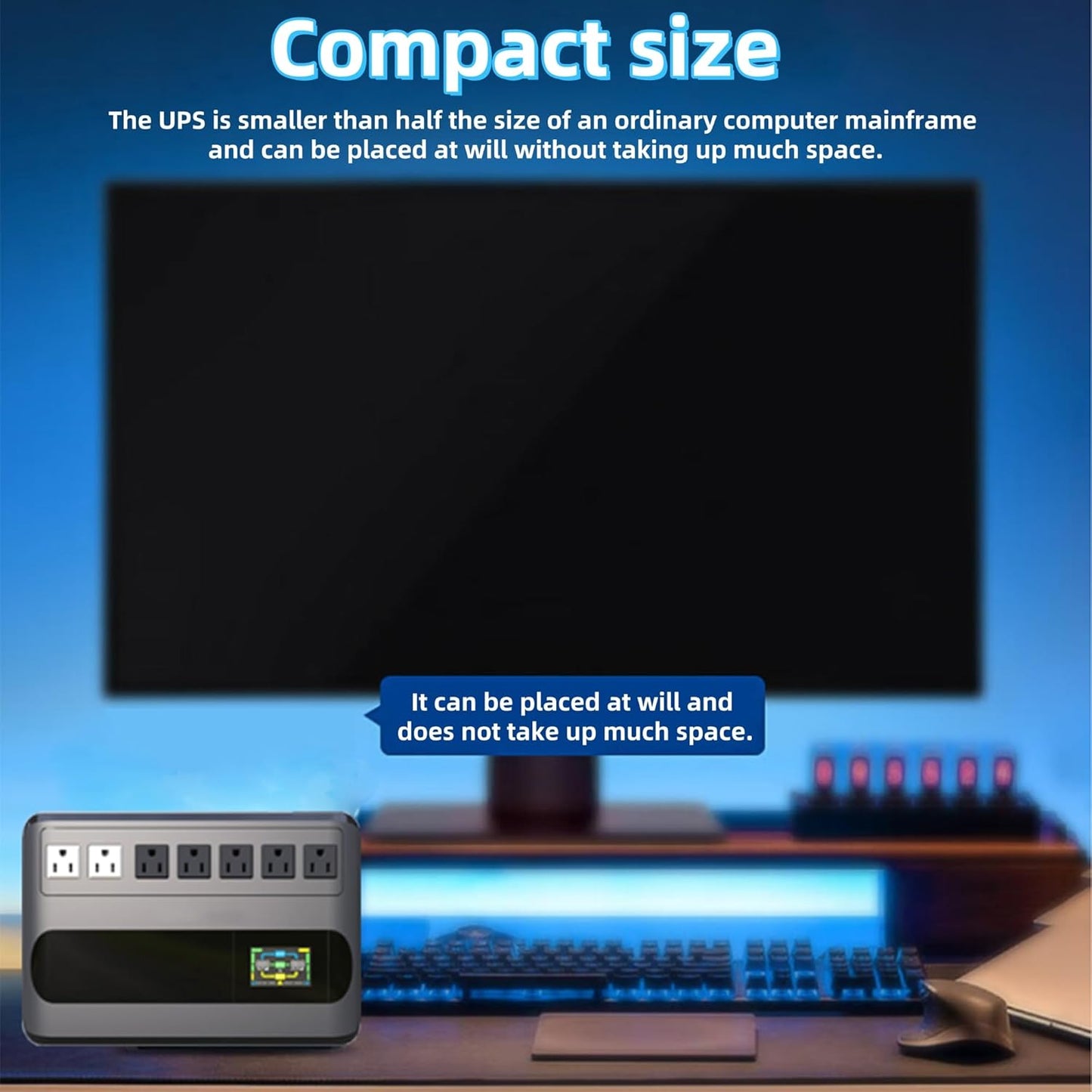 UPS 360W Uninterruptible Power Supply Offline Back UPS Battery Backup Intelligent LCD Battery Backup and Surge Protector Battery Backup for Computer 600VA/360W GF600