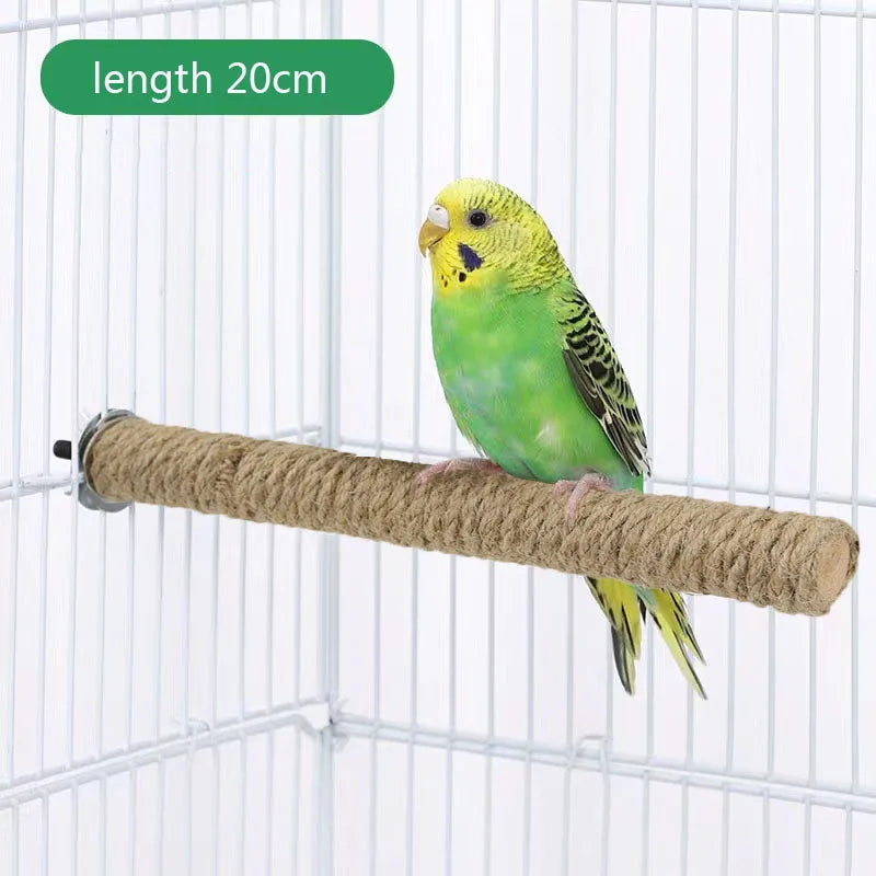 Wooden Parrot Perch Stand with Hanging Toys and Paw Grinding Features for Bird Cages
