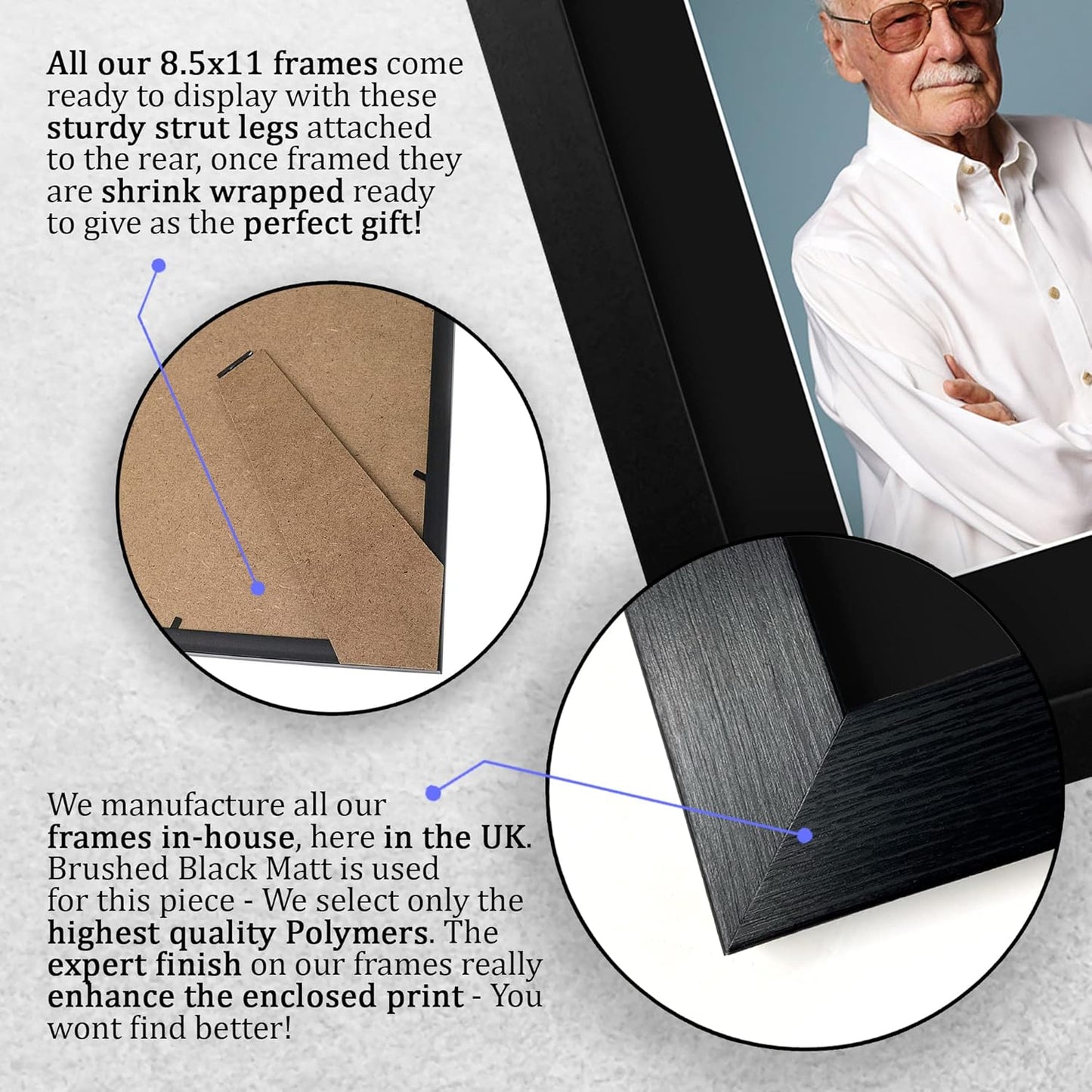 Stan Lee Marvel Gifts USL Framed Signed Printed Autograph Picture for TV Show Fans - US Letter Size