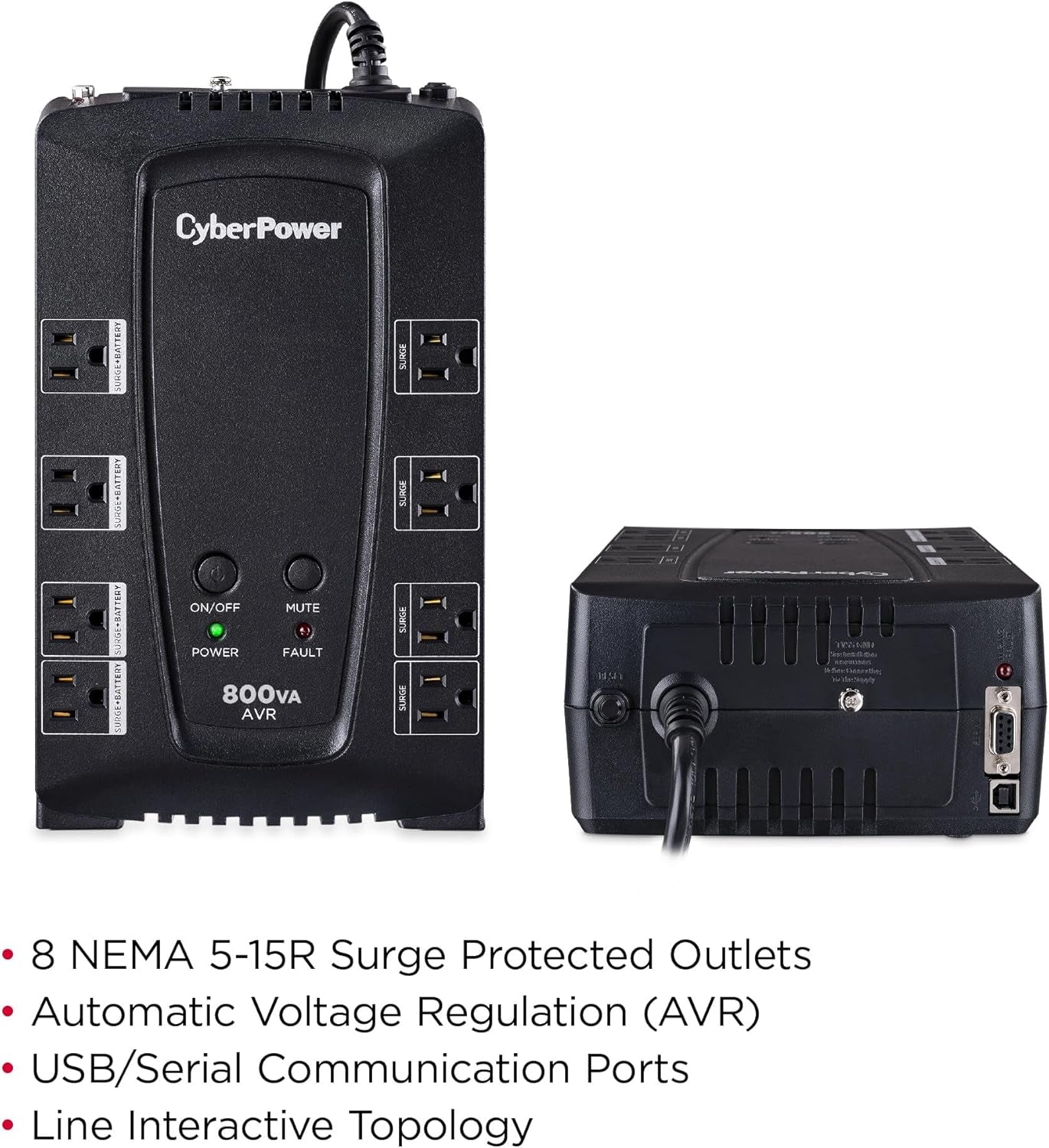 CP800AVR AVR UPS Battery Backup and Surge Protector, 800VA/450W, 8 Outlets, Compact, UL Certified