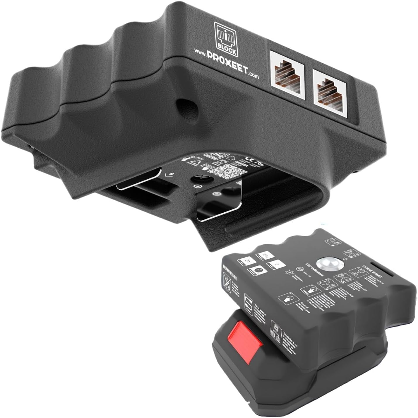 Portable Active & Passive Poe Injector (IEEE 802.3Af/At & Passive 48V) Compatible with Dewalt/Milwaukee Battery Feed | Battery Powered | 1 Gigabit Full Duplex Passthrough | 25W Power Supply | Ethernet