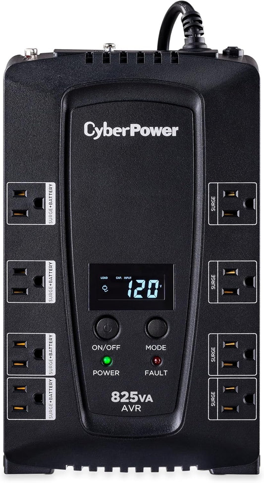 CP825AVRLCD Intelligent LCD UPS Battery Backup and Surge Protector, 825VA/450W, 8 Outlets, AVR, Compact, UL Certified