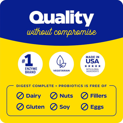 , Digest Complete + Probiotics, Gentle Digestive Enzymes with 400 Million CFU Active Cultures per Capsule, 30 Capsules