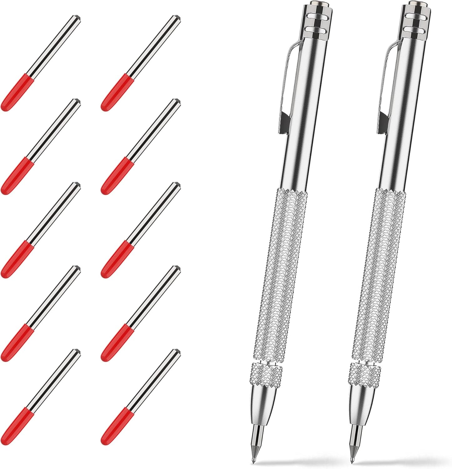 2 Pack Tungsten Carbide Scriber Tool Set with Magnet - Professional Metal Engraving Pen, Extra 10 Carbide Replacement Tips - Ultimate Scribing Tools for Glass/Ceramics/Sheet Metal Marking