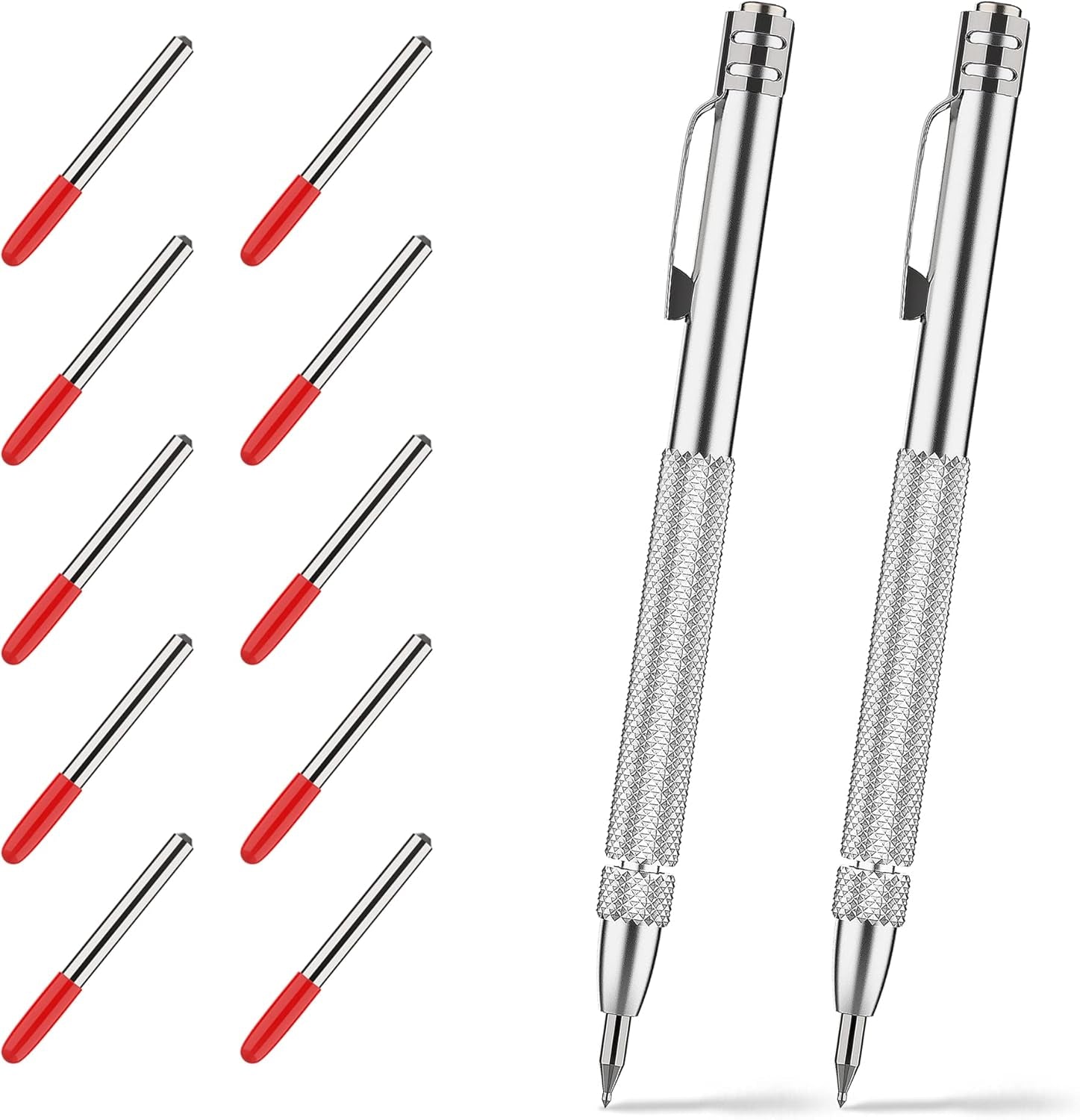 2 Pack Tungsten Carbide Scriber Tool Set with Magnet - Professional Metal Engraving Pen, Extra 10 Carbide Replacement Tips - Ultimate Scribing Tools for Glass/Ceramics/Sheet Metal Marking