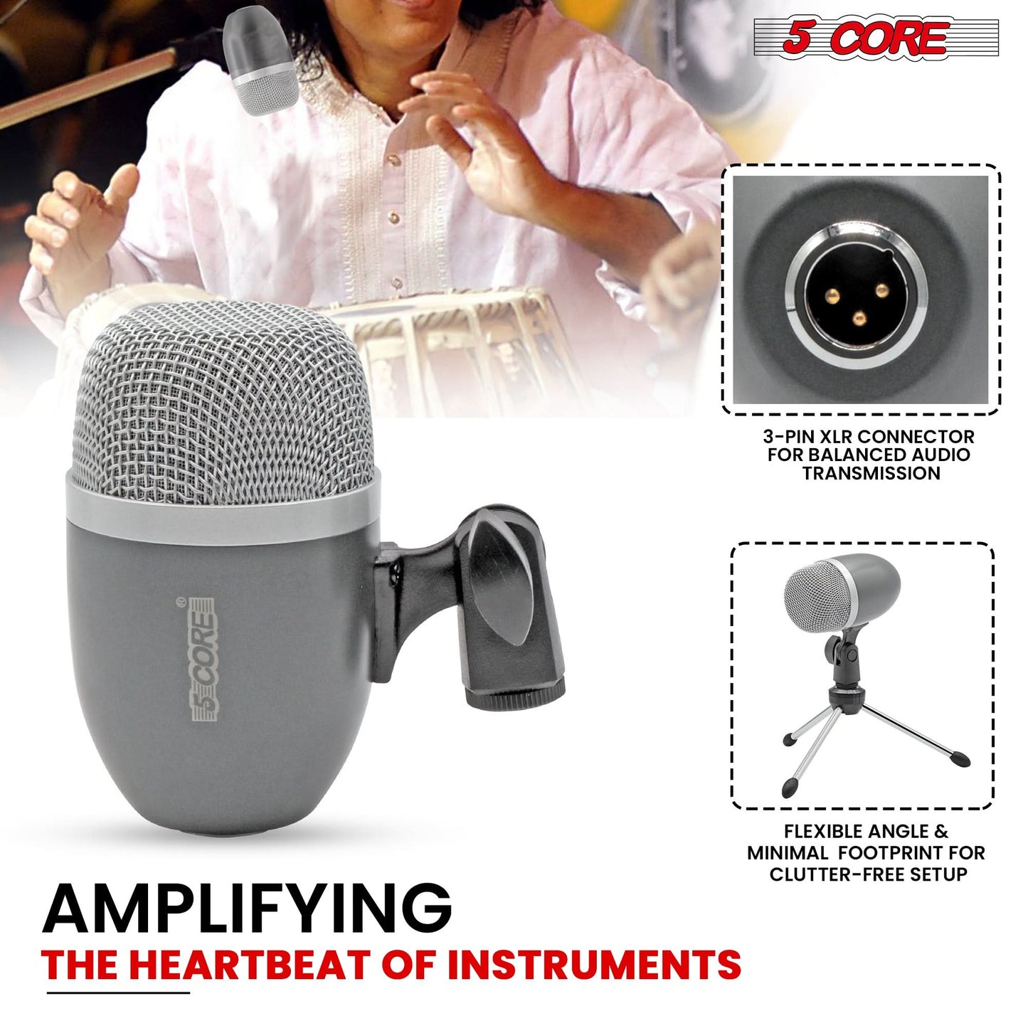 5 Core Tabla Mic Indian Instrument Microphone Set for Bayan Dayan Dholak Mic for Studio Stage Temple-2