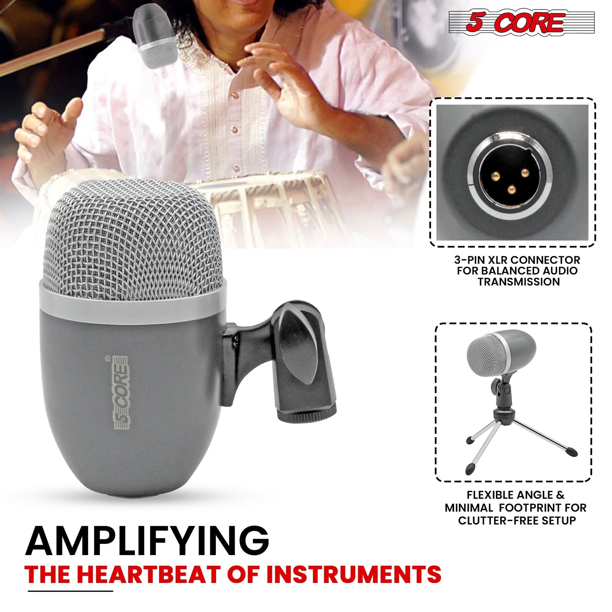 5 Core Tabla Mic Indian Instrument Microphone Set for Bayan Dayan Dholak Mic for Studio Stage Temple-2