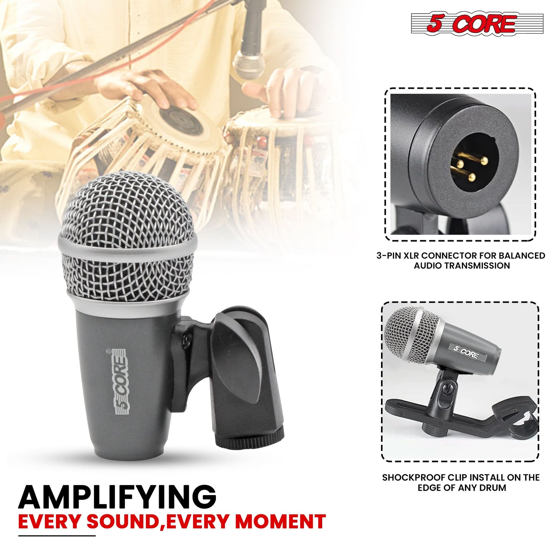 5 Core Tabla Mic Indian Instrument Microphone Set for Bayan Dayan Dholak Mic for Studio Stage Temple-3
